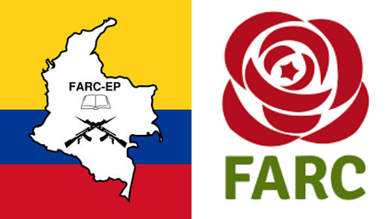 El logo de la guerrilla (izq.) y el logo del partido político (der.)